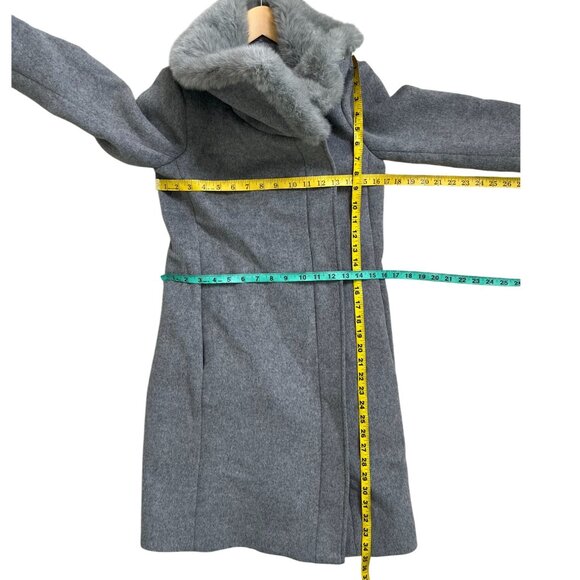 Club Monaco Evangah Wool Coat In Light Charcoal Gray Size XS/TP Faux Fur Collar - Picture 13 of 14